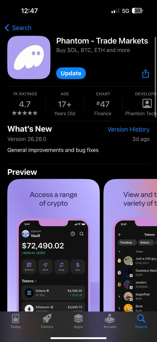 The Phantom app listing on the App Store, rated 4.7 stars